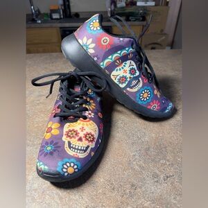 Day of the Dead Floral Skull Sneakers Sz 8 - Purple
